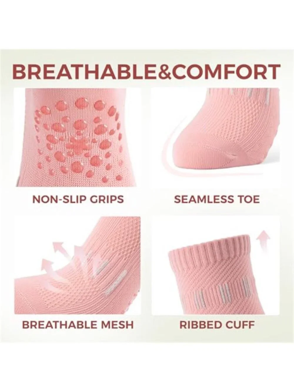 5 Pairs Pilates Socks Yoga Crew Socks with Grips for Women Non Slip
